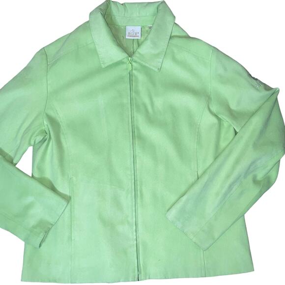Ep Pro Women’s Golf Jacket lime green faux suede full zip collared SZ L - Picture 2 of 11